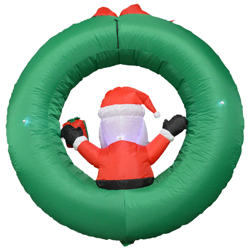 Inflatable Yard Christmas Decoration, Door Wreath with Santa Claus - 4' Round