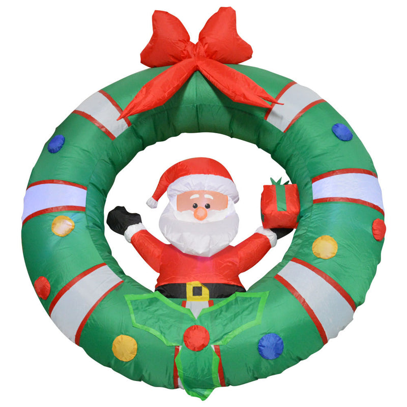 Inflatable Yard Christmas Decoration, Door Wreath with Santa Claus - 4' Round