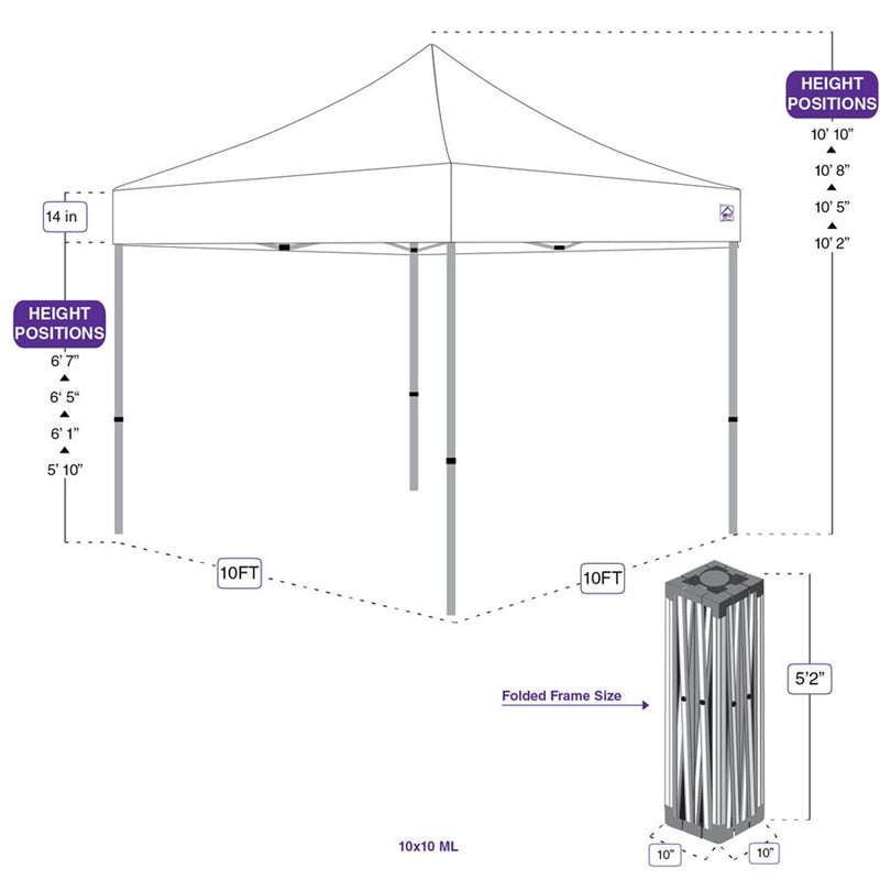 10x10 ML Pop up Canopy Tent 100% Waterproof - 1680 Denier Top