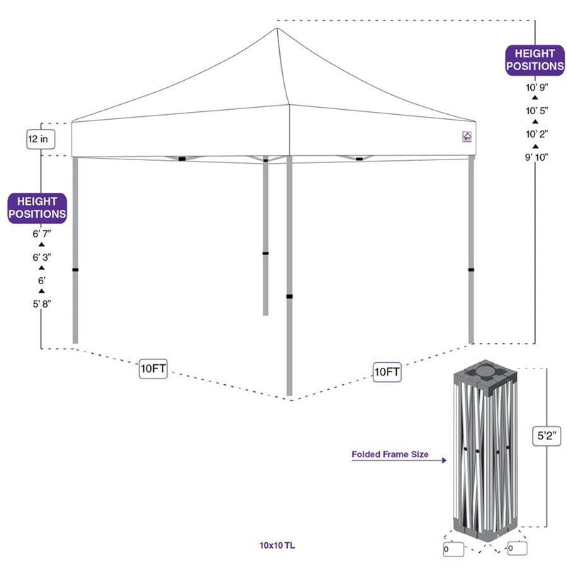 10x10 Recreational Grade Steel Pop Up Canopy Tent with Weight Bags - TL