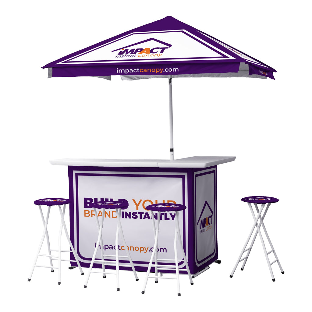 Custom Printed Portable Event Bar Set - Pop-Up Mobile Bar with Umbrella, Built-In Cooler & Stools