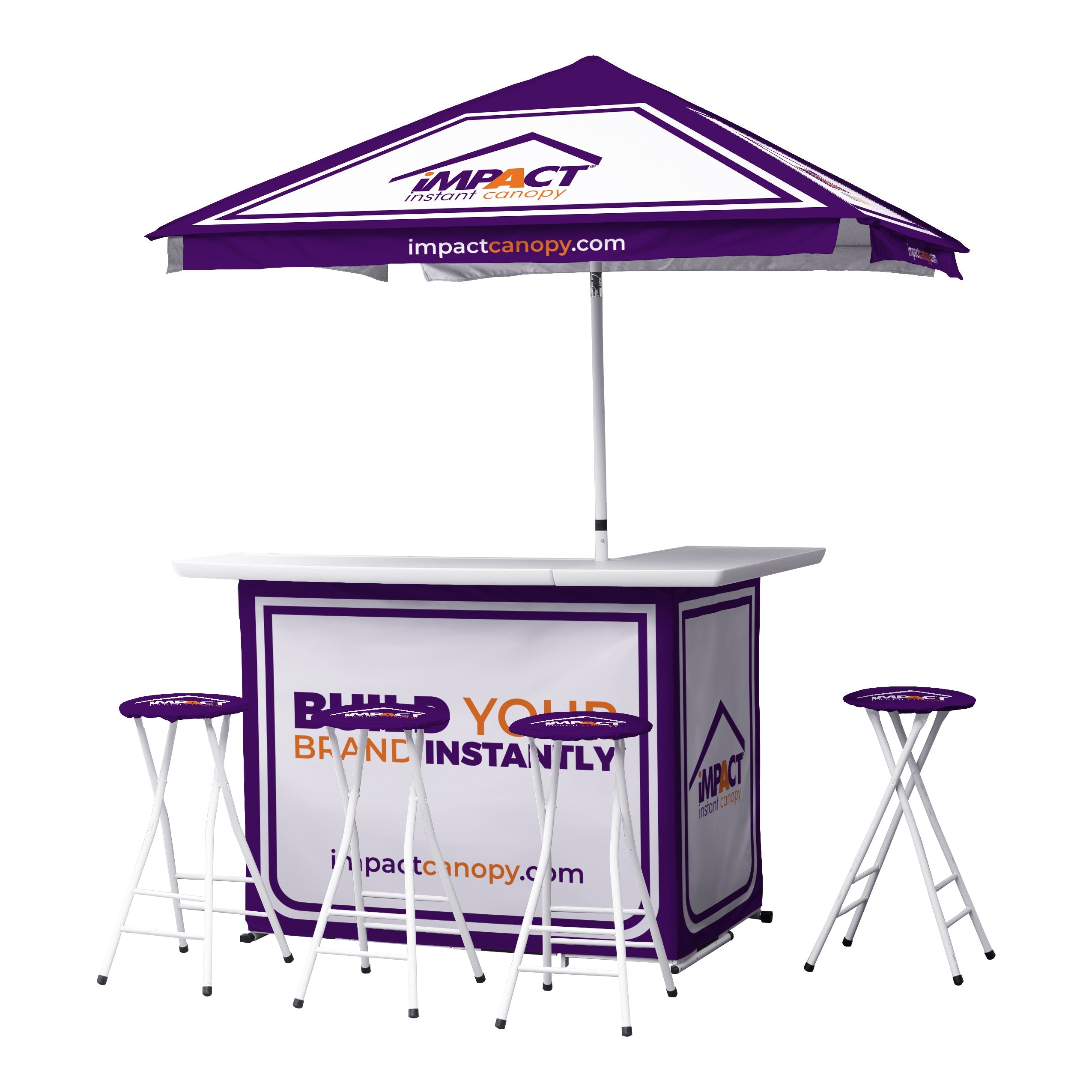 Custom Printed Portable Event Bar Set - Pop-Up Mobile Bar with Umbrella, Built-In Cooler & Stools