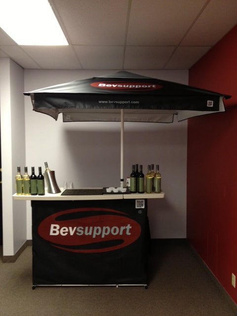 Custom Printed Portable Event Bar Set - Pop-Up Mobile Bar with Umbrella, Built-In Cooler & Stools