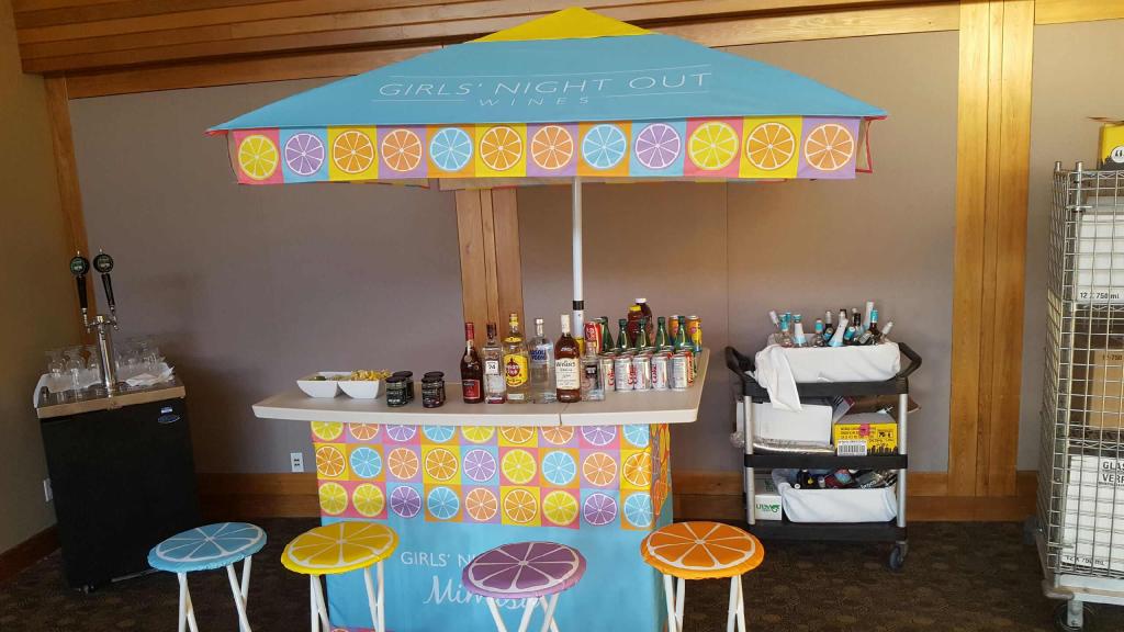 Custom Printed Portable Event Bar Set - Pop-Up Mobile Bar with Umbrella, Built-In Cooler & Stools
