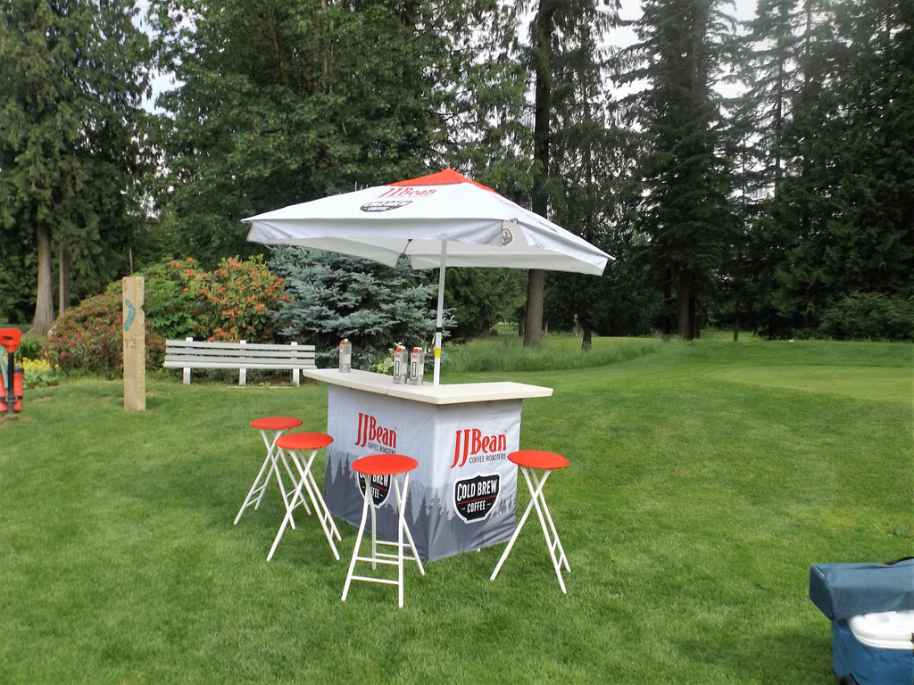 Custom Printed Portable Event Bar Set - Pop-Up Mobile Bar with Umbrella, Built-In Cooler & Stools