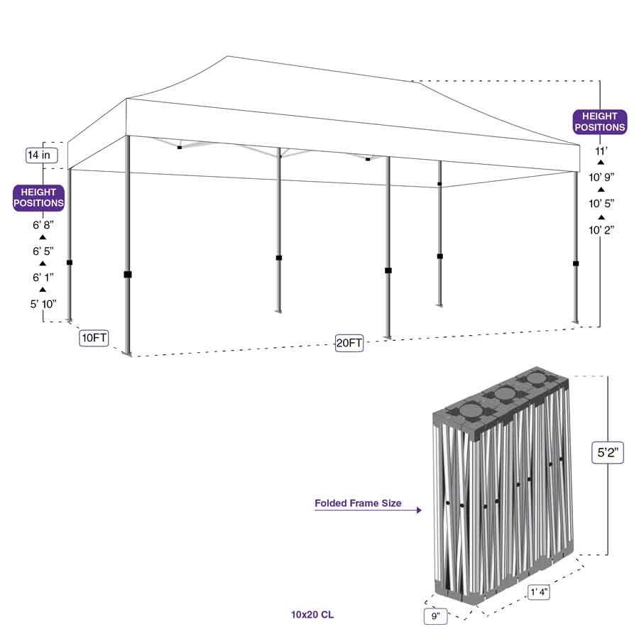 Tente à canopée pop-up en acier 10x20 avec sac à roulettes - CL