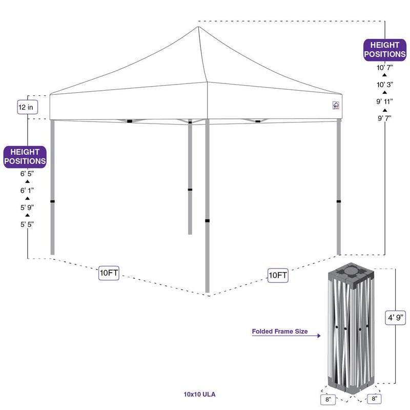 10x10 Tente de canopée pop-up en aluminium récréatif 10x10 avec parois latérales - ULA