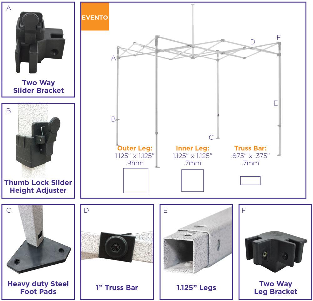 10x10 Industrial Grade Pop up Canopy Tent with Weight Bags - Evento