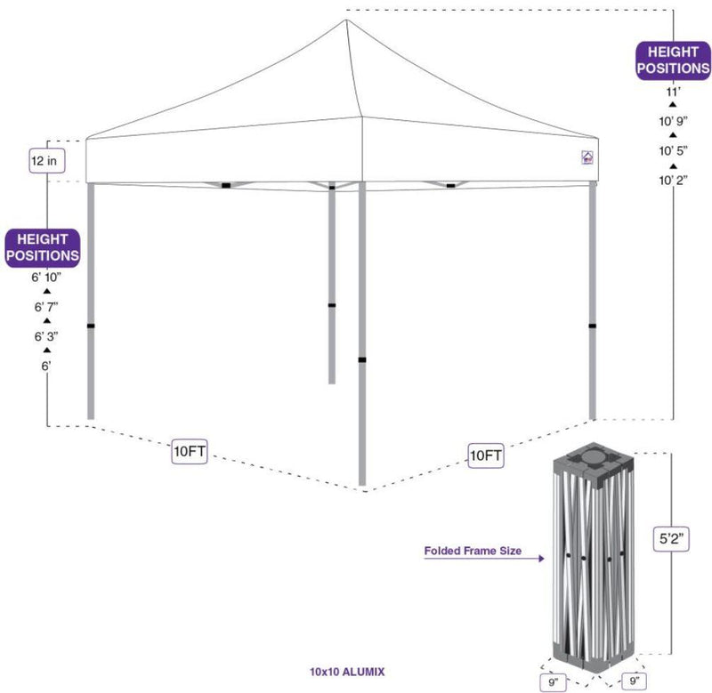 10x10 Alumix Pop Up Coropy Tente Tente latérale et auvent