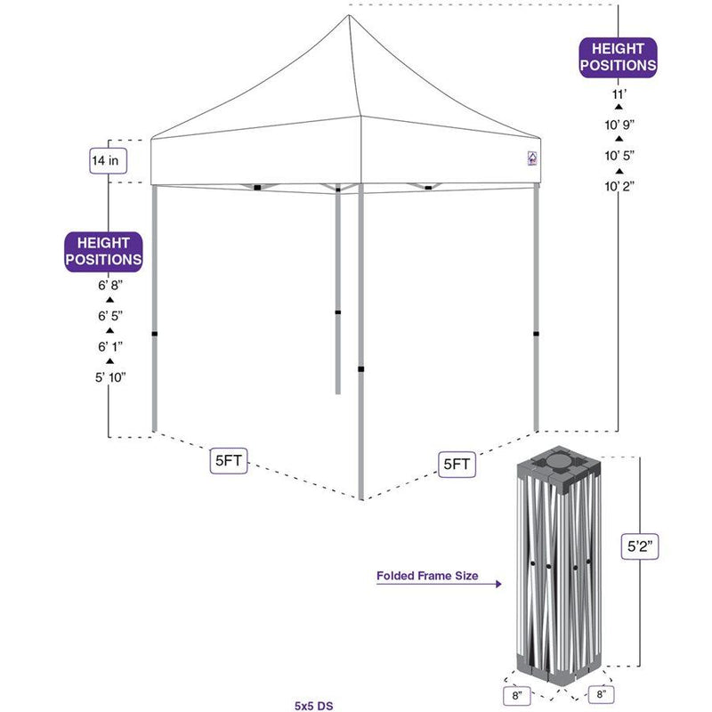 Tente de canopée pop-up de 5x5 en acier industriel - DS